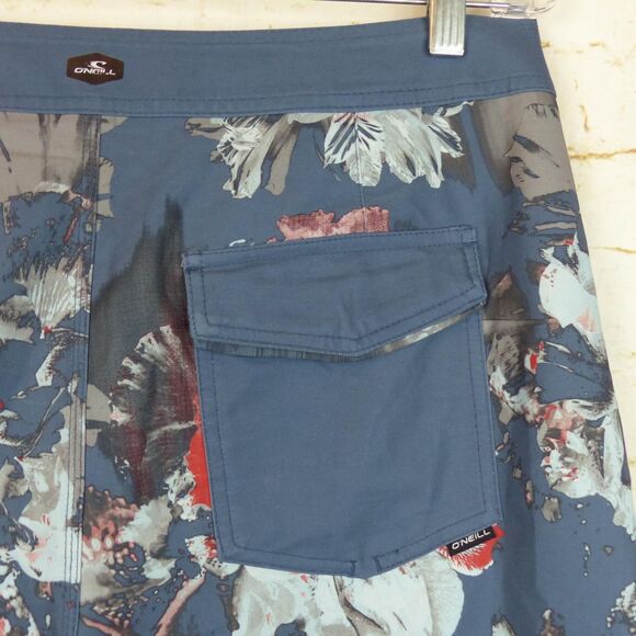 O’Neill Board Shorts Men 32X10 Deep Blue Floral HyperFreak Taco Swim Trunk Surf - Picture 11 of 15